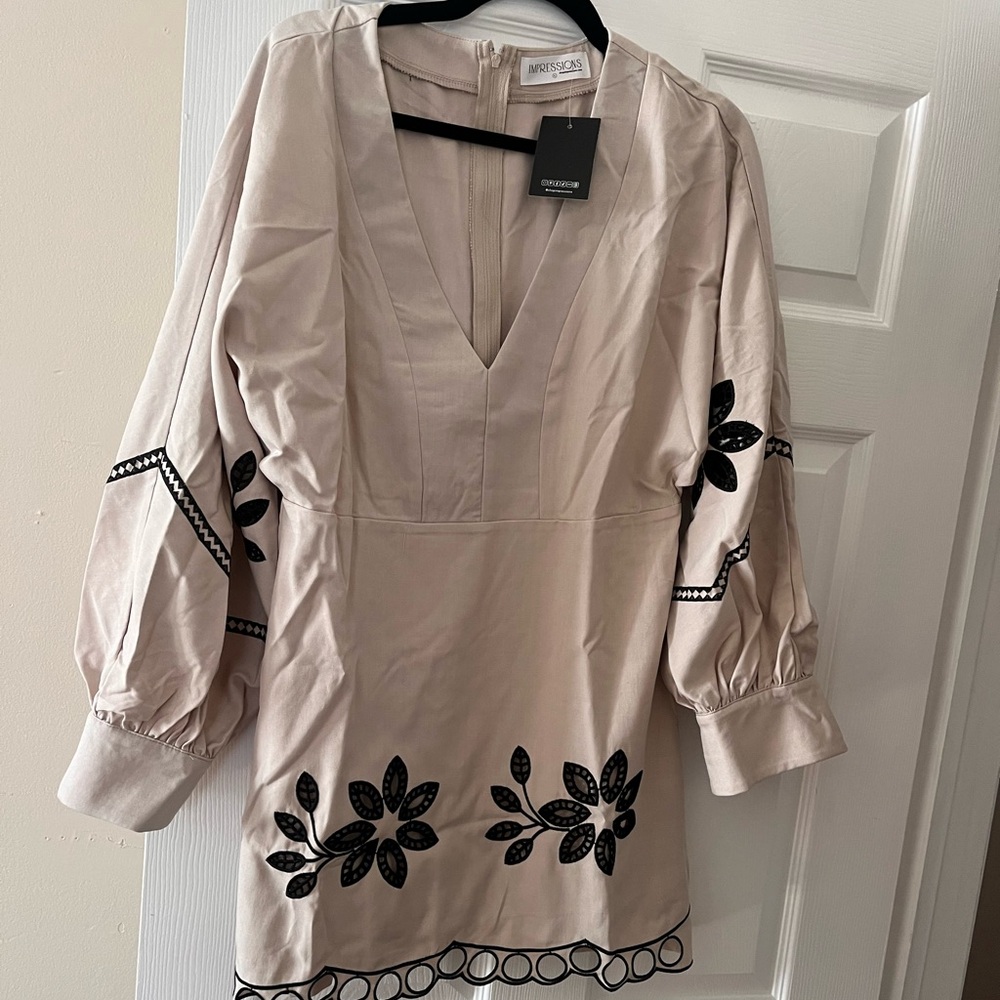 Impressions Neutral Beige Shift Dress with Back Zip